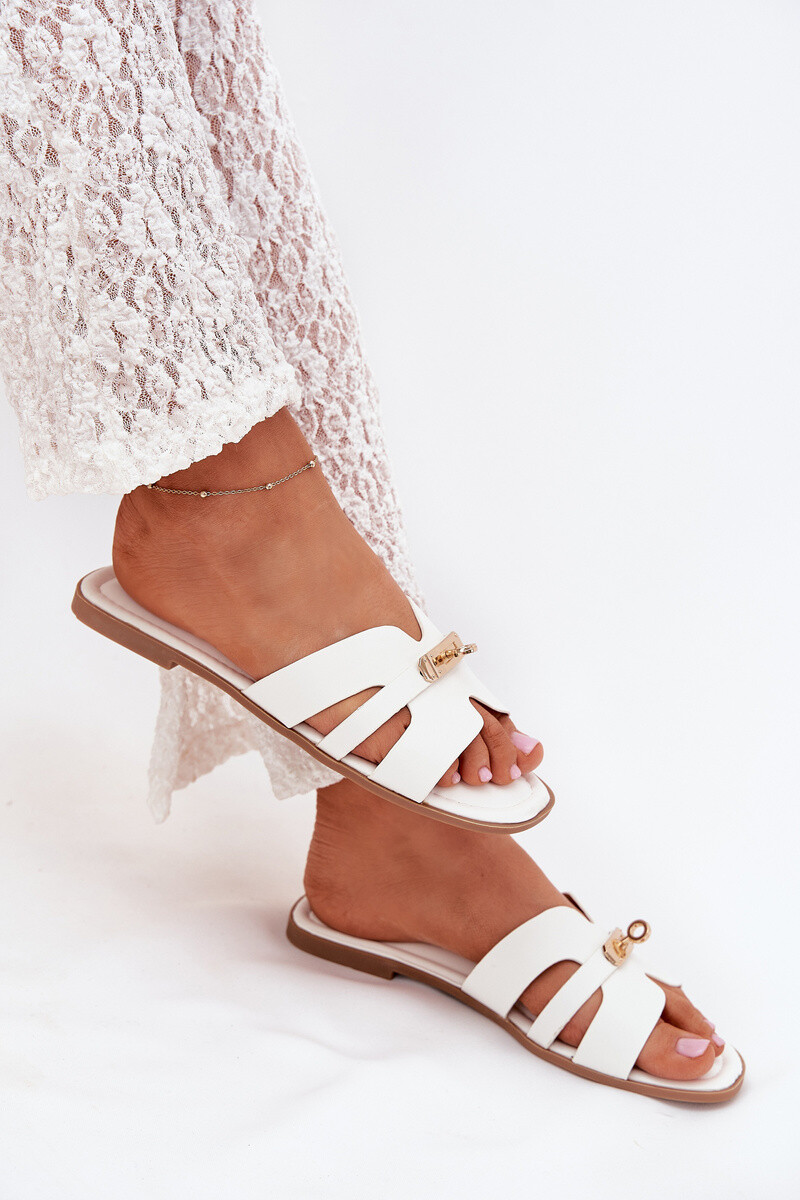 Boto Ploché Dámske Papuče S Pásikom A Zlatým Detailem Biele Kerenza