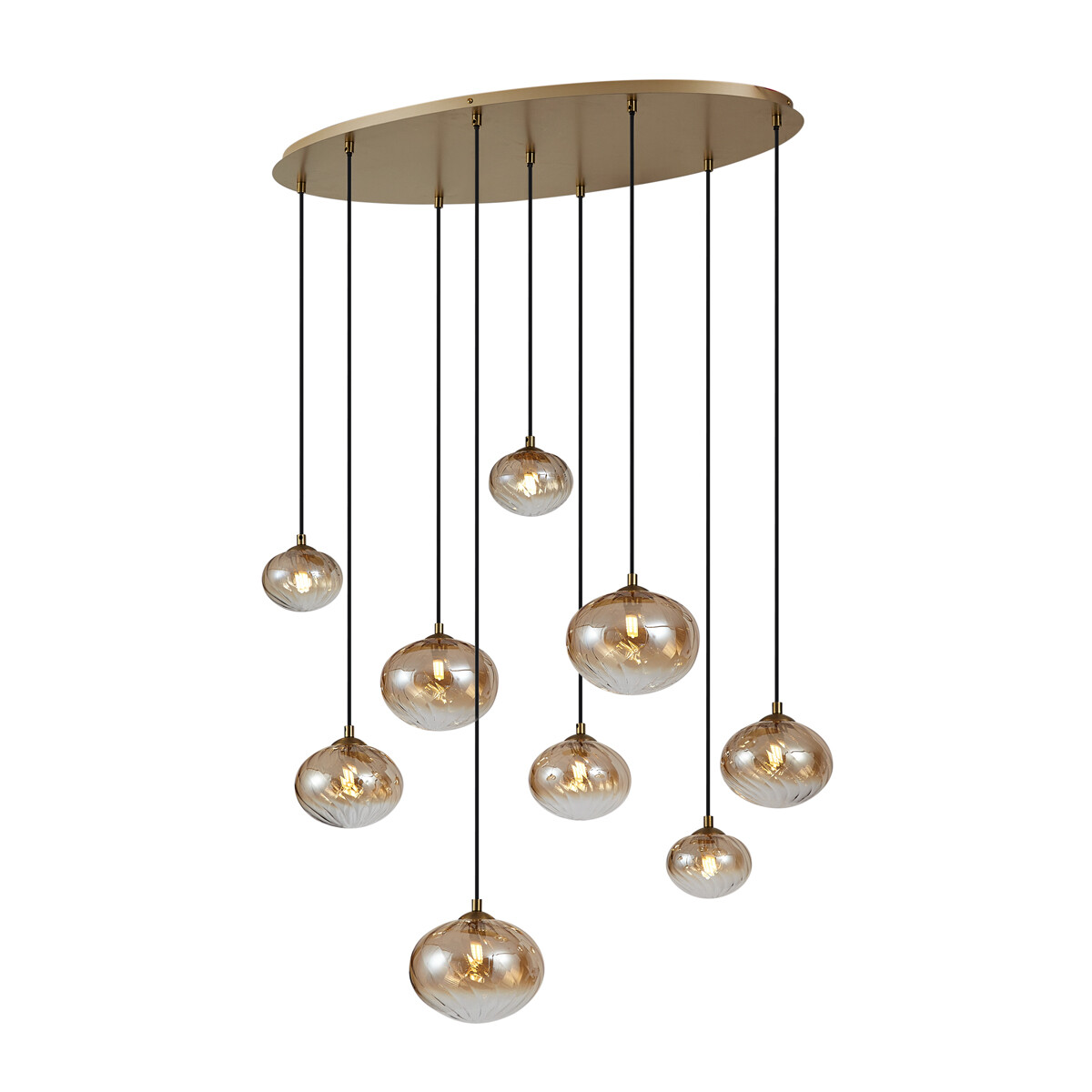 Závesná lampa Art Deco zlatá s jantárovým sklom 9-Lights - Jia