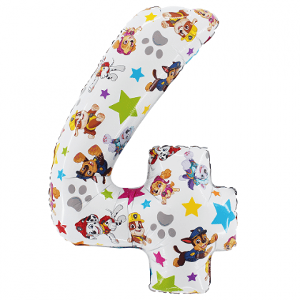 Baloon Party Balónik fóliový narodeninové číslo 4 biely - Paw Patrol 72 cm