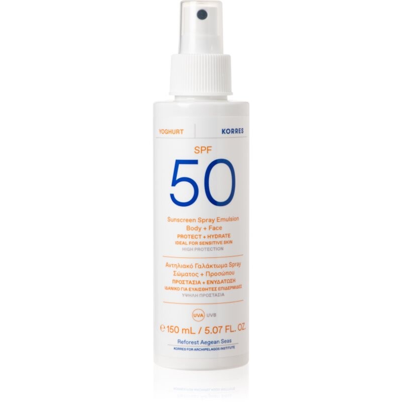 Korres Yoghurt Sunscreen opaľovacie mlieko v spreji na tvár a telo SPF 50+ 150 ml