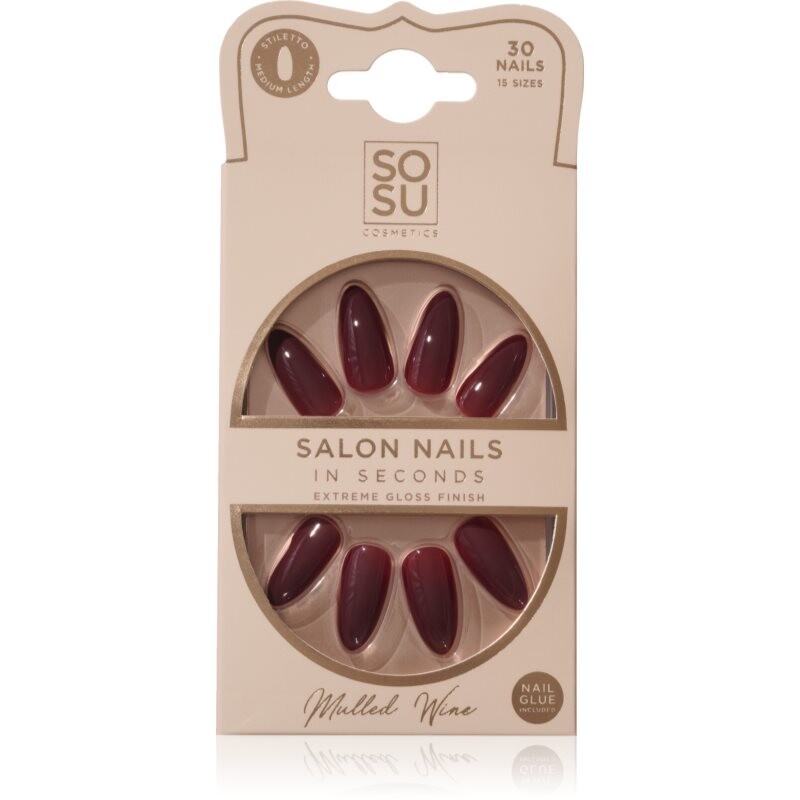 SOSU Cosmetics Salon Nails umelé nechty odtieň Mulled Wine 30 ks