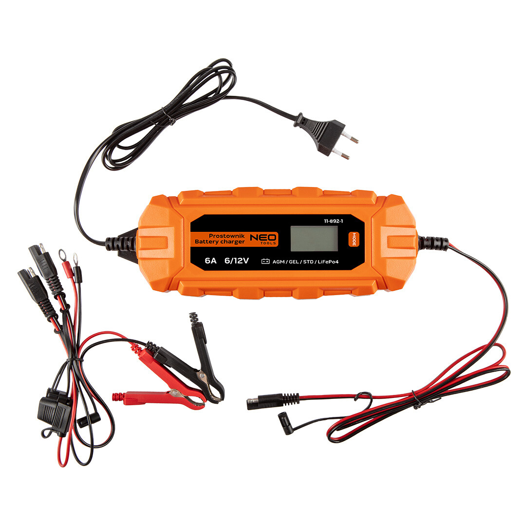 NEO TOOLS Automatický usmerňovač 6A/100W, 3-150Ah, pre kyslé / AGM / GEL batérie 11-892-1