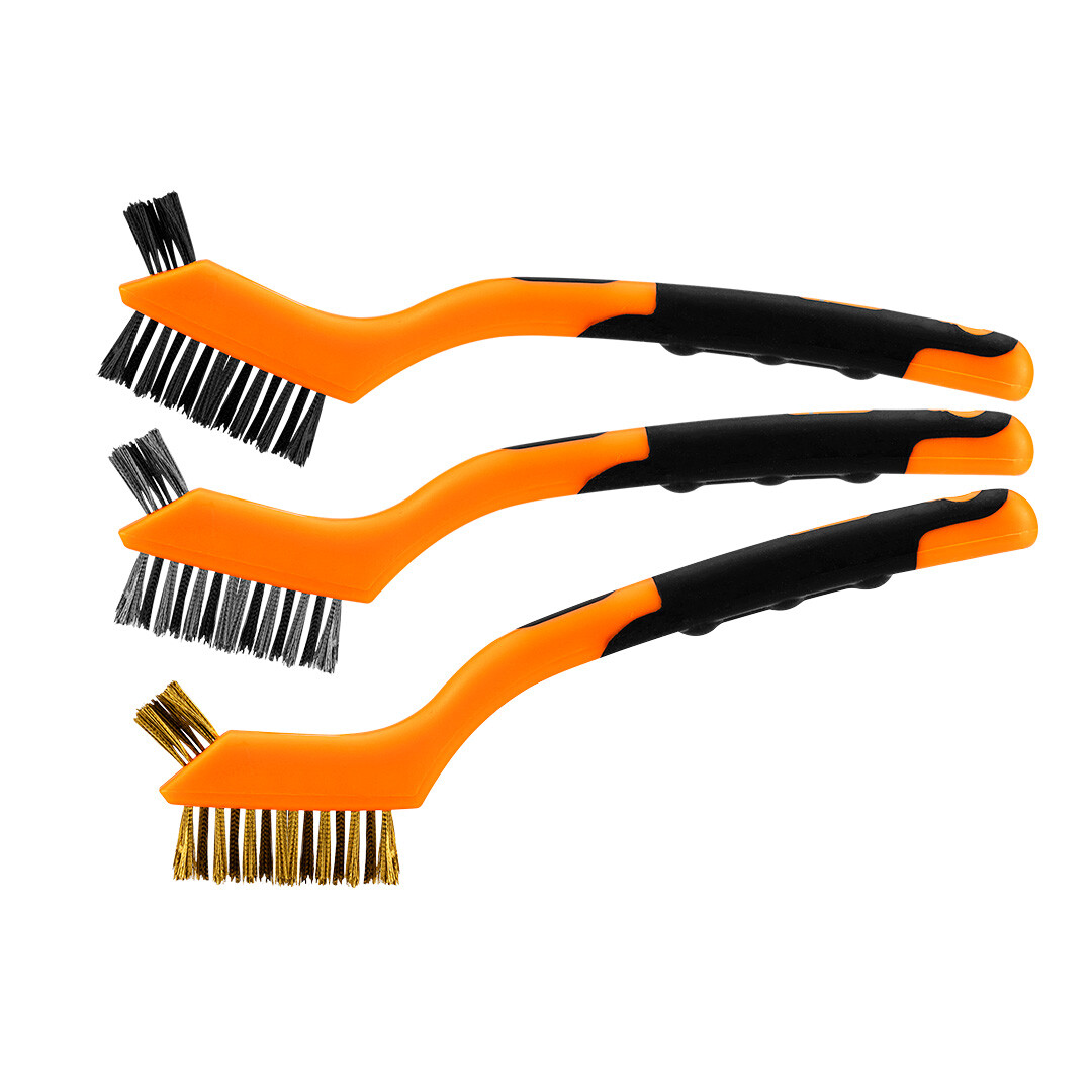 NEO TOOLS Drôtené kefy sada 3 ks, 3x7 jednotlivých radov (Kefy z oceľového drôtu, nylonu a mosadze. Kefa je profilovaná na účinné čistenie.) 39-100