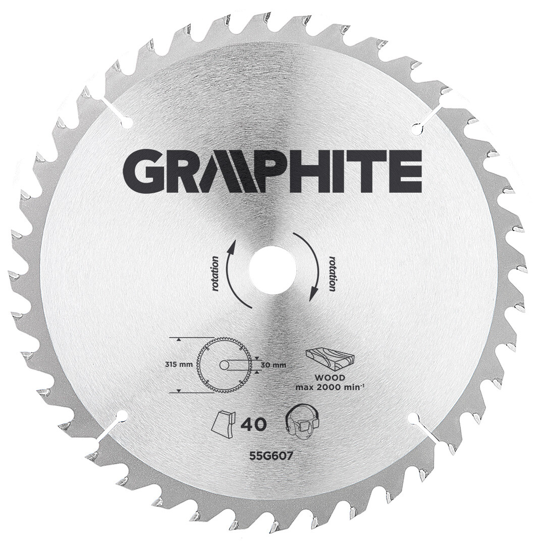 GRAPHITE Pílový kotúč, spekaný karbid, 315 x 30 mm, 40 zubov 55H607