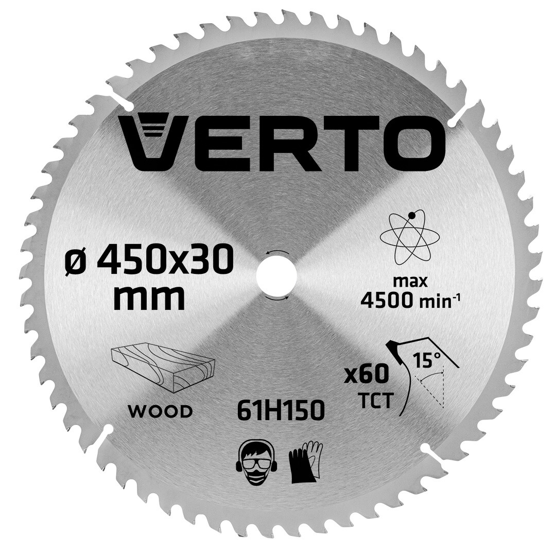 VERTO Pílový kotúč, tvrdokov, 450 x 30 mm, 60 zubov 61H150