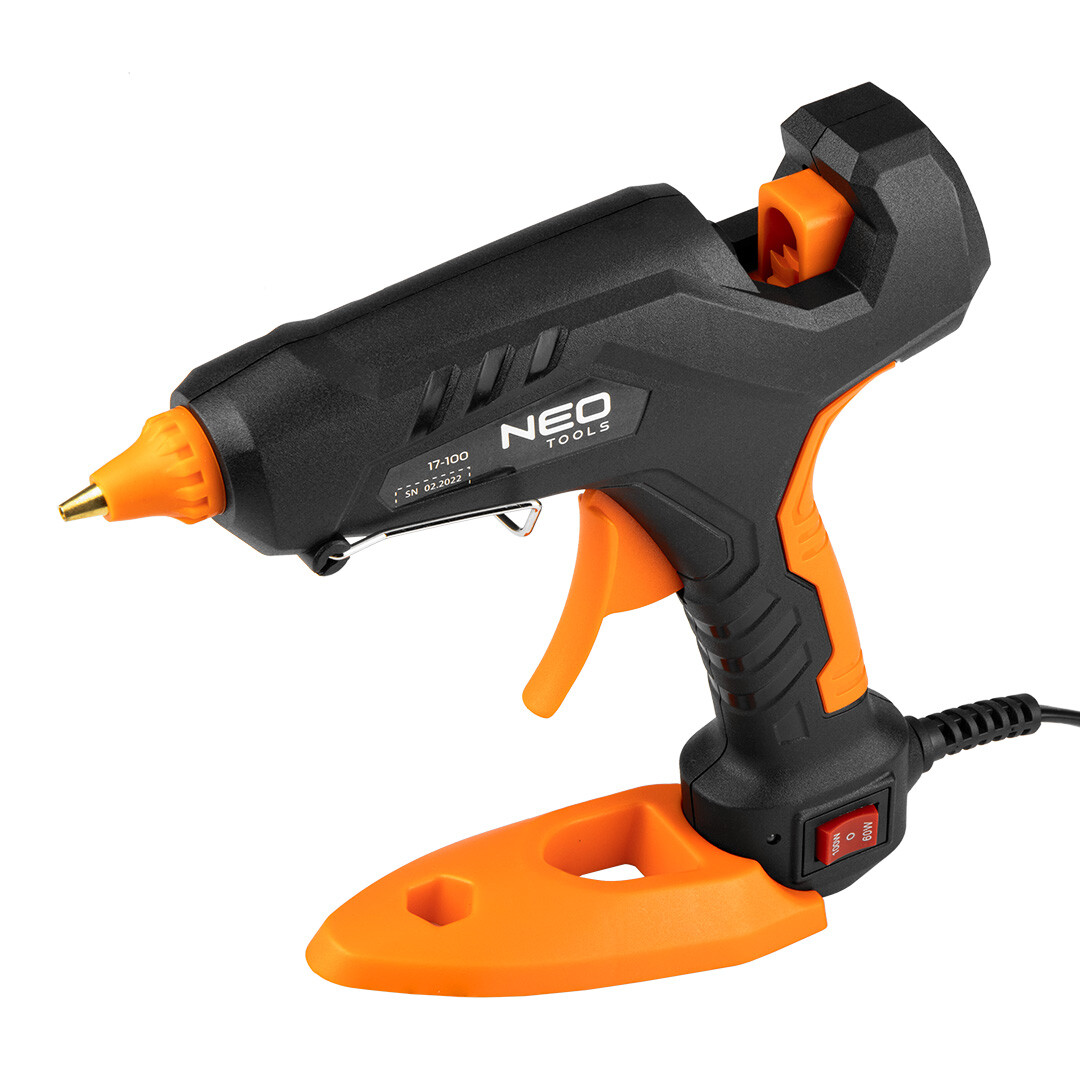 NEO TOOLS Súprava: lepiaca pištoľ 11 mm, 60/100W, 12 lepiacich náplní, 3 chrániče na prsty, látkové puzdro 17-100