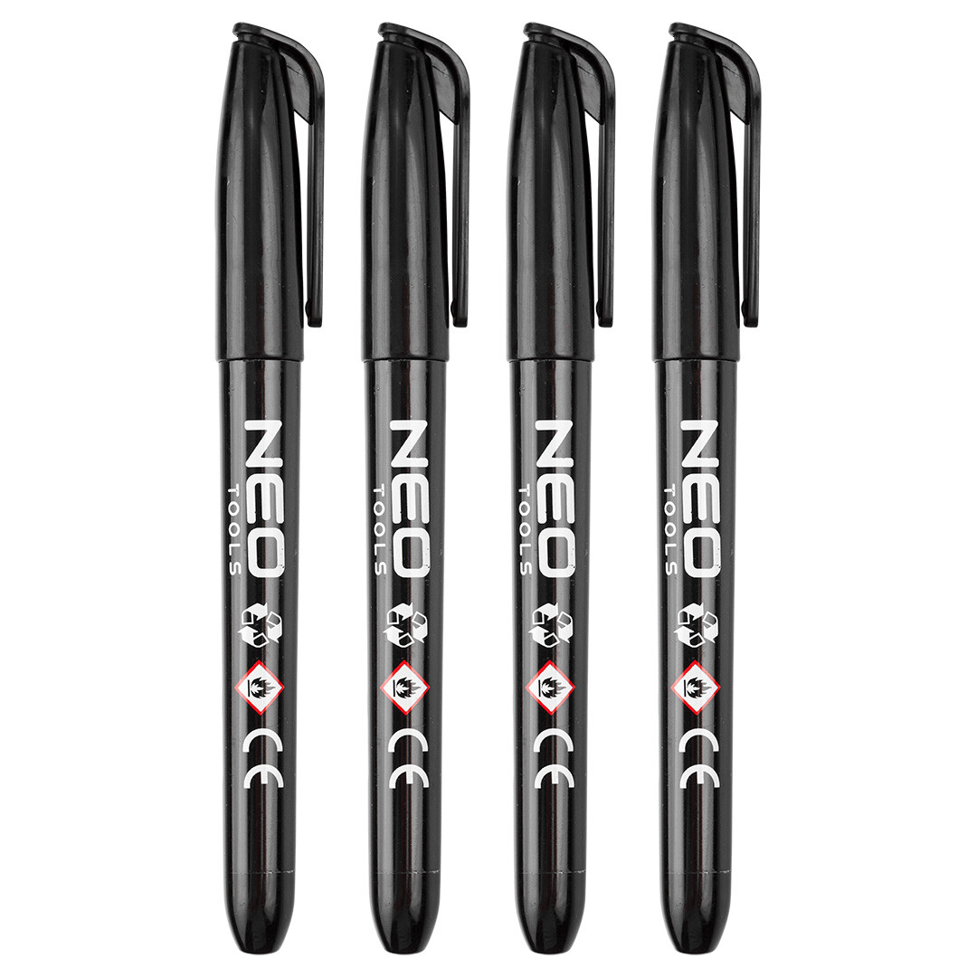 NEO TOOLS Stavebný popisovač, čierny, permanentný, vodeodolný, na olejovej báze, 4 kusy 13-856