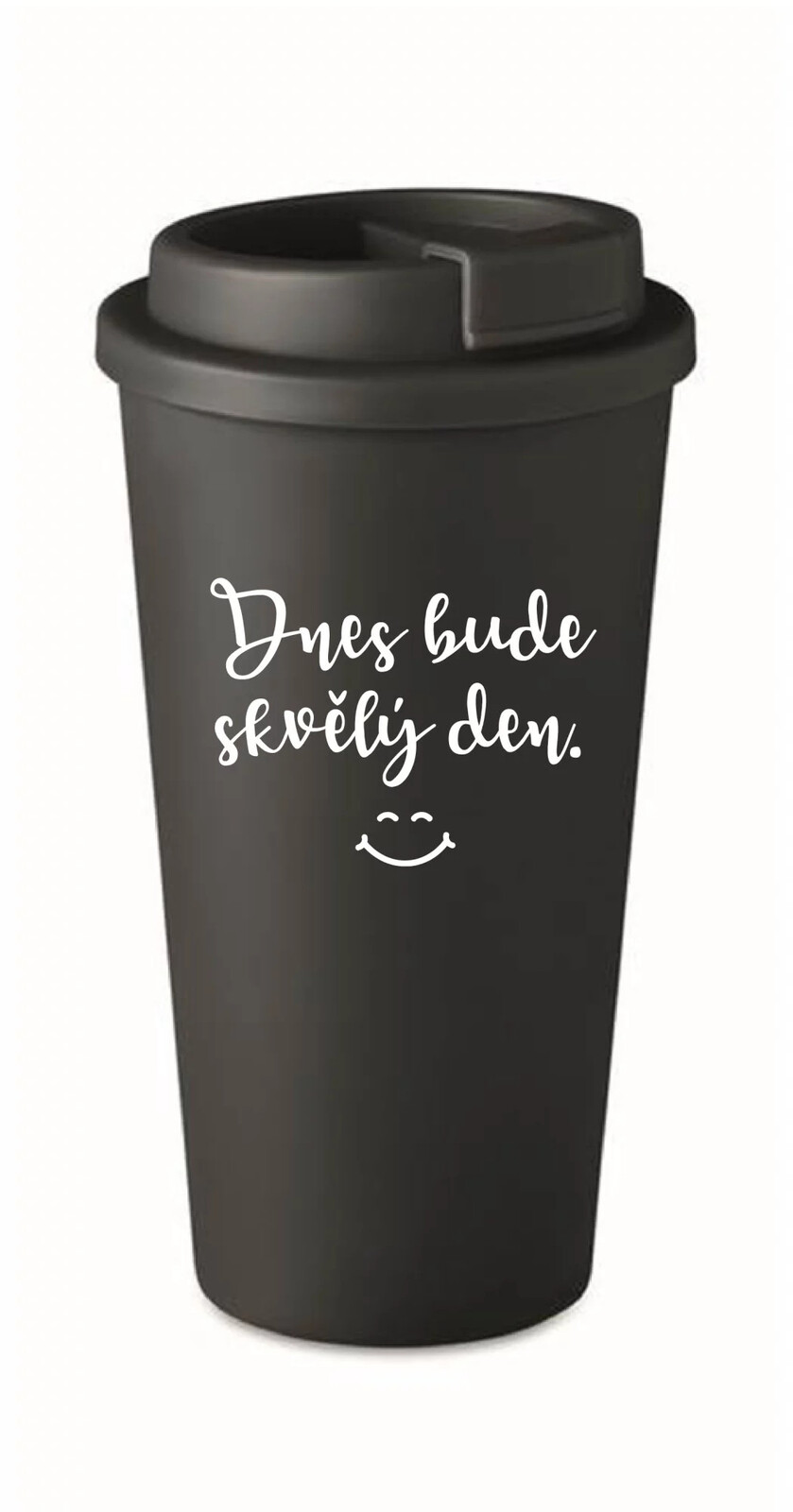 TODAY WILL BE A GREAT DAY - čierny termohrnček 475 ml