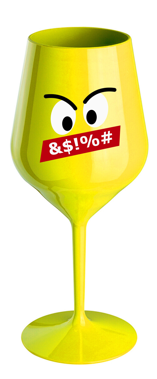 NAŠTVANÝ SMAJLÍK - žlutá nerozbitná sklenice na víno 470 ml