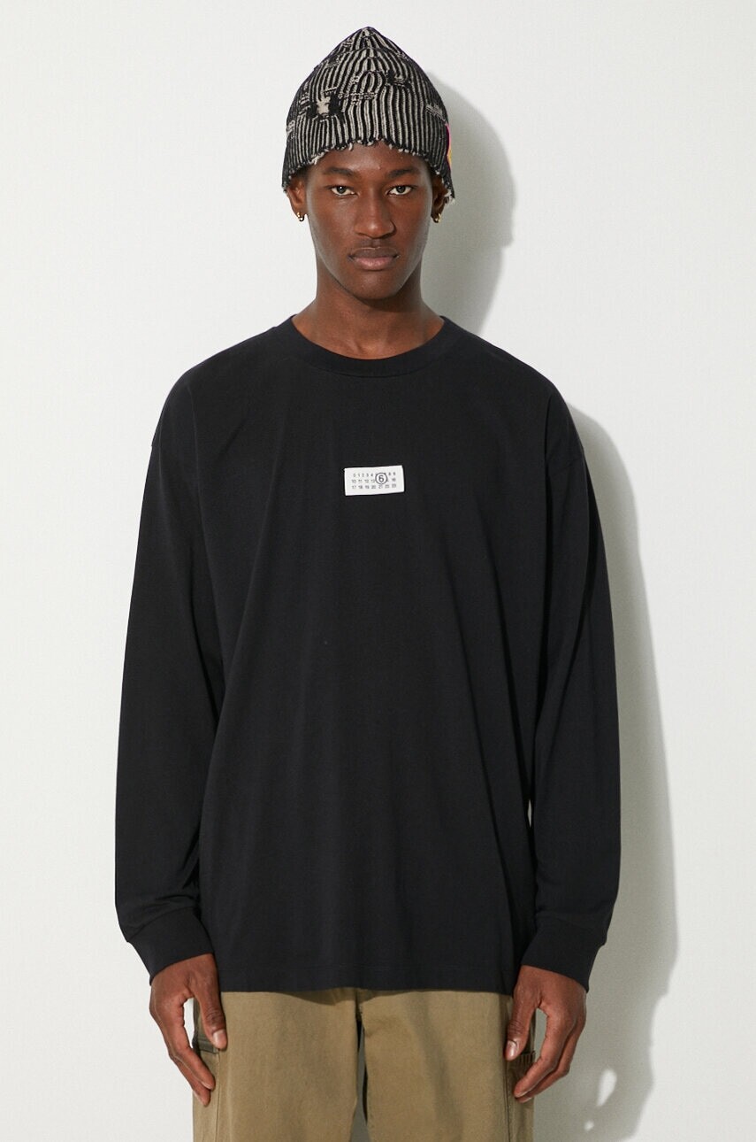 Bavlnené tričko s dlhým rukávom MM6 Maison Margiela čierna farba, s nášivkou, SH0GC0034.S24312