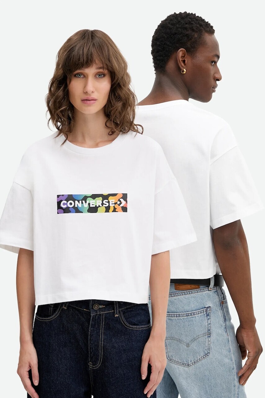 Bavlnené tričko Converse biela farba, s potlačou, 10028588-A01