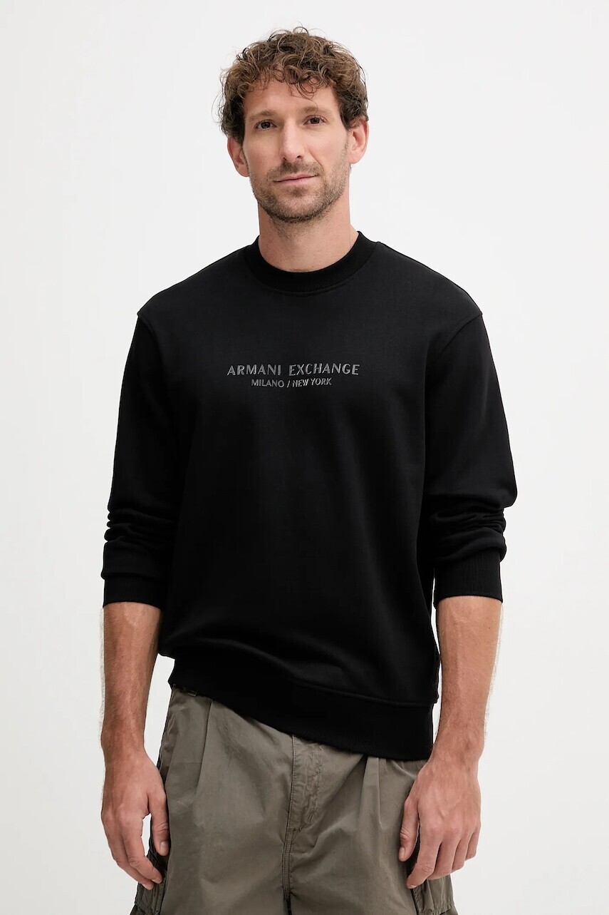 Bavlnená mikina Armani Exchange čierna farba, s potlačou, XM001284 AF20934