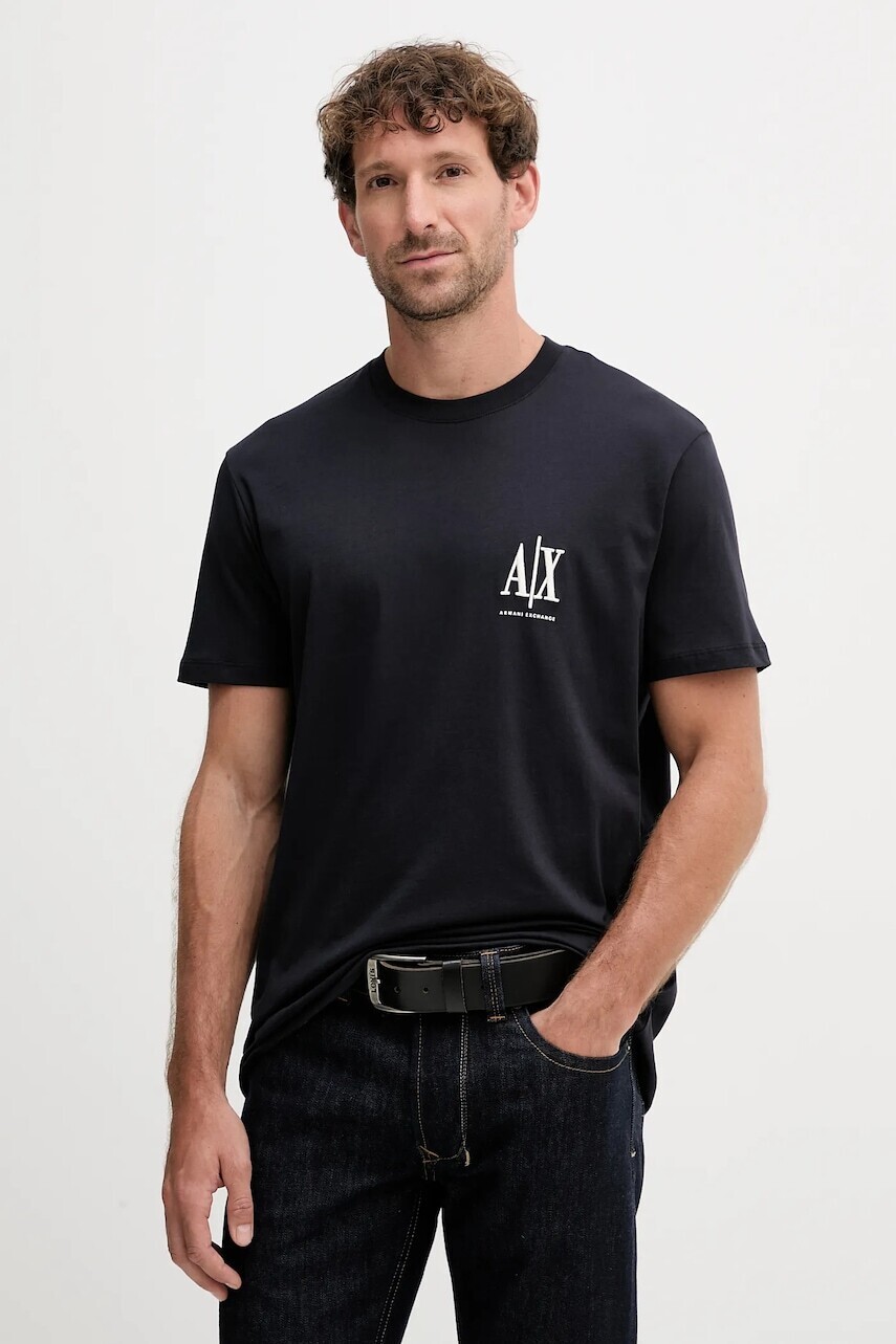 Bavlnené tričko Armani Exchange pánske, tmavomodrá farba, s nášivkou, XM000365 AF12308