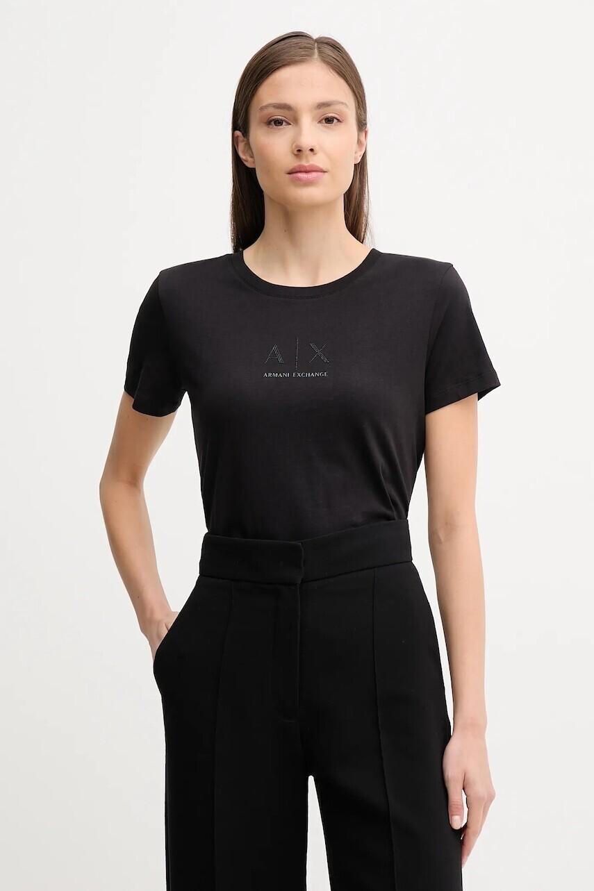 Bavlnené tričko Armani Exchange dámske, čierna farba, XW001459 AF10356