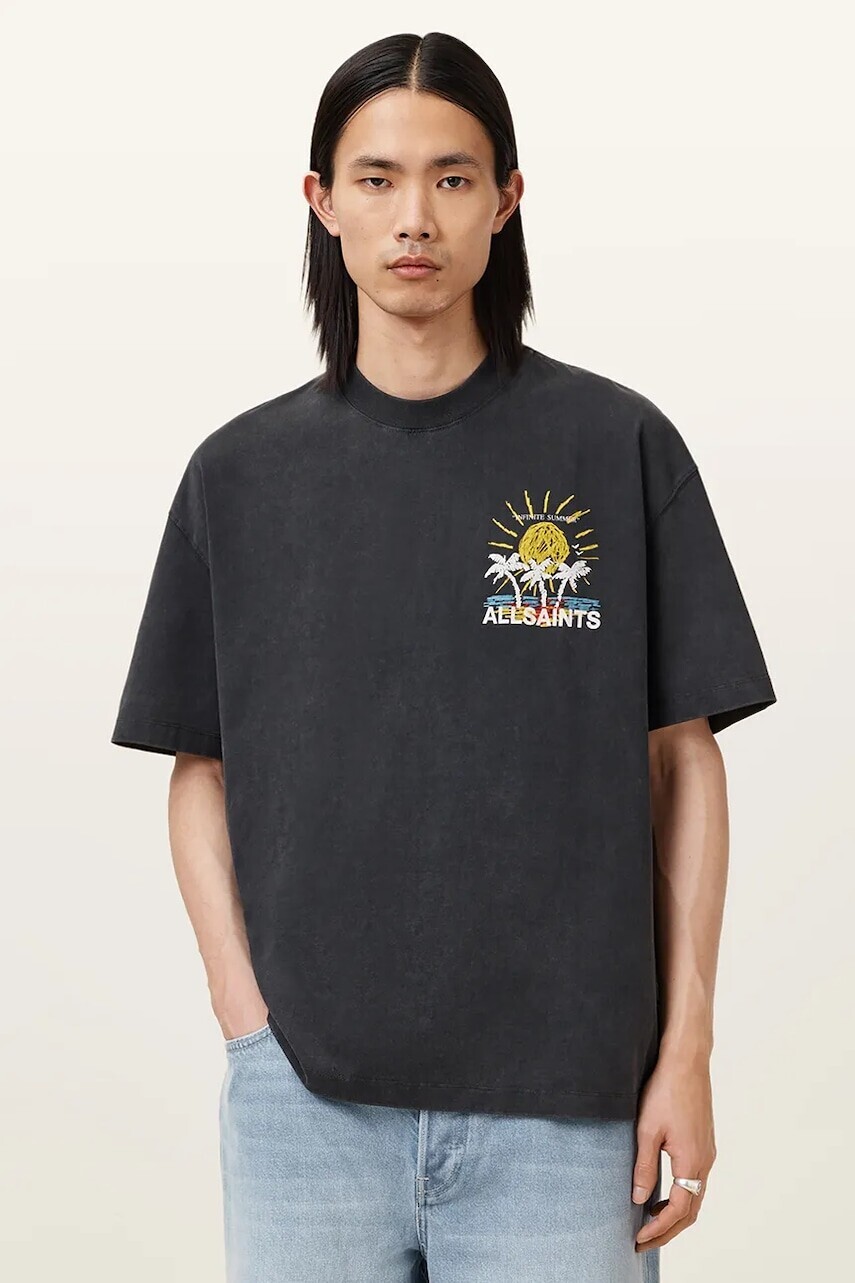 Tričko AllSaints COVE pánske, čierna farba, M061PC