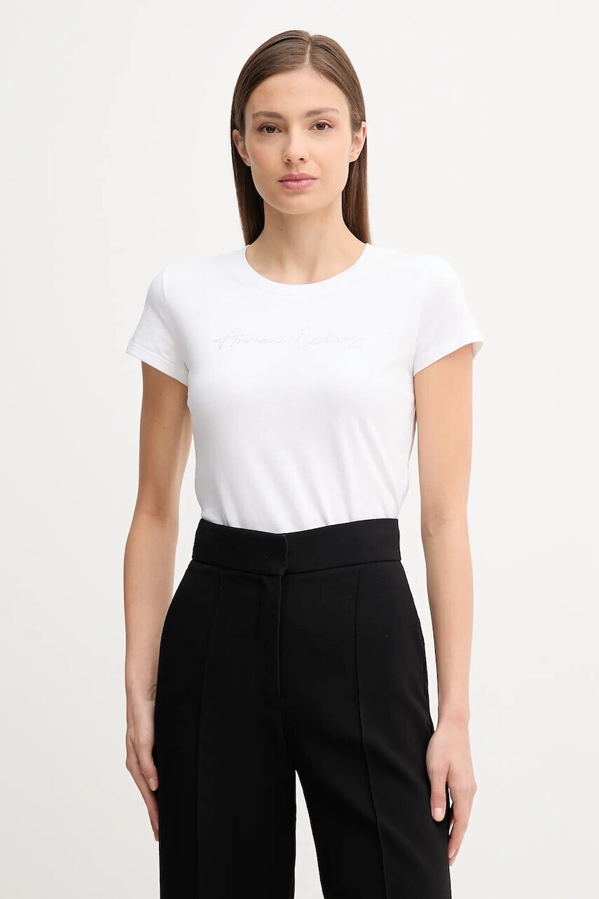 Bavlnené tričko Armani Exchange dámske, biela farba, XW001457 AF10356