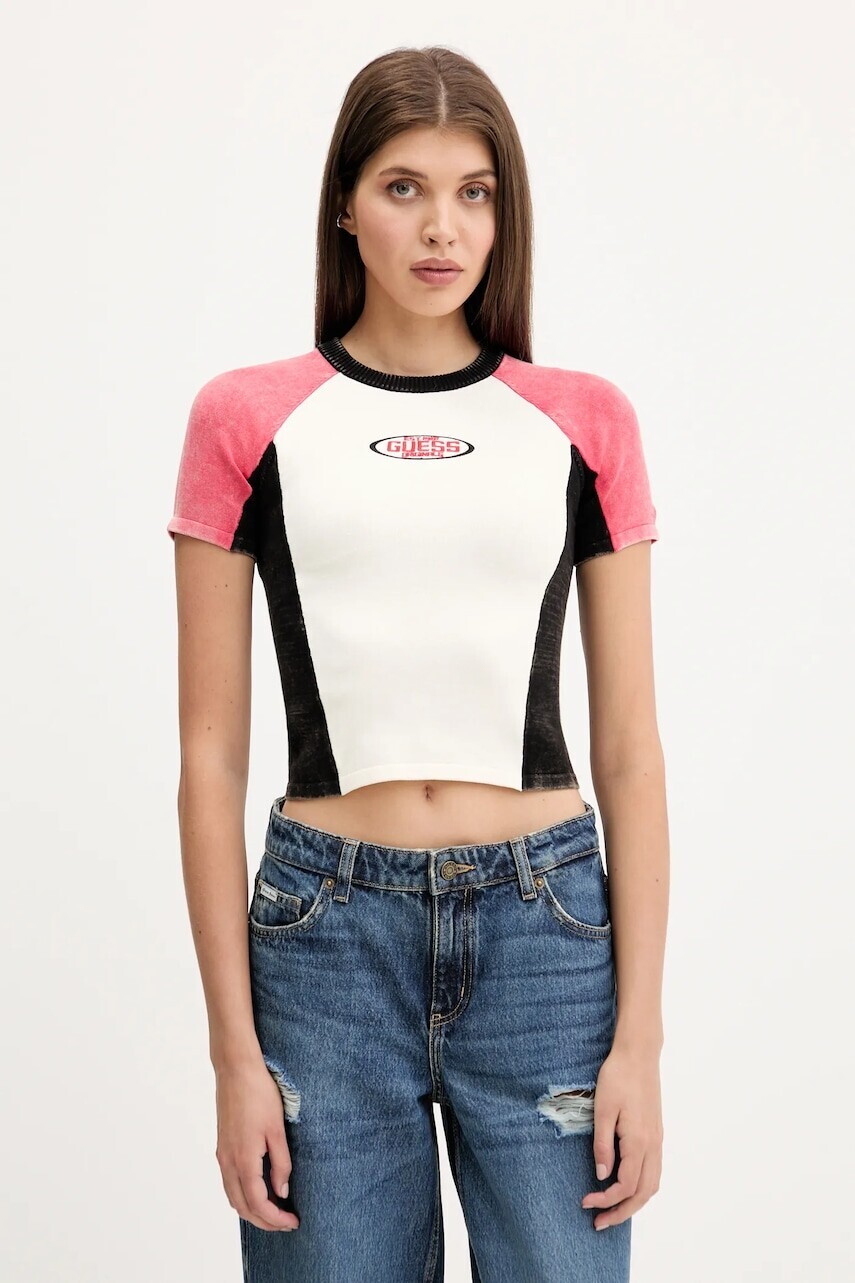Tričko Guess Originals dámske, béžová farba, W5YR44 Z2YJ2