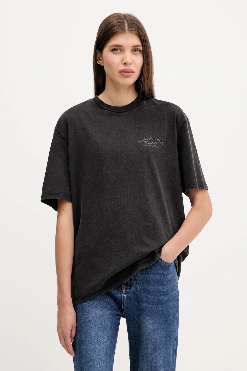 Bavlnené tričko Guess Originals dámske, čierna farba, M5YI54 K8FQ4