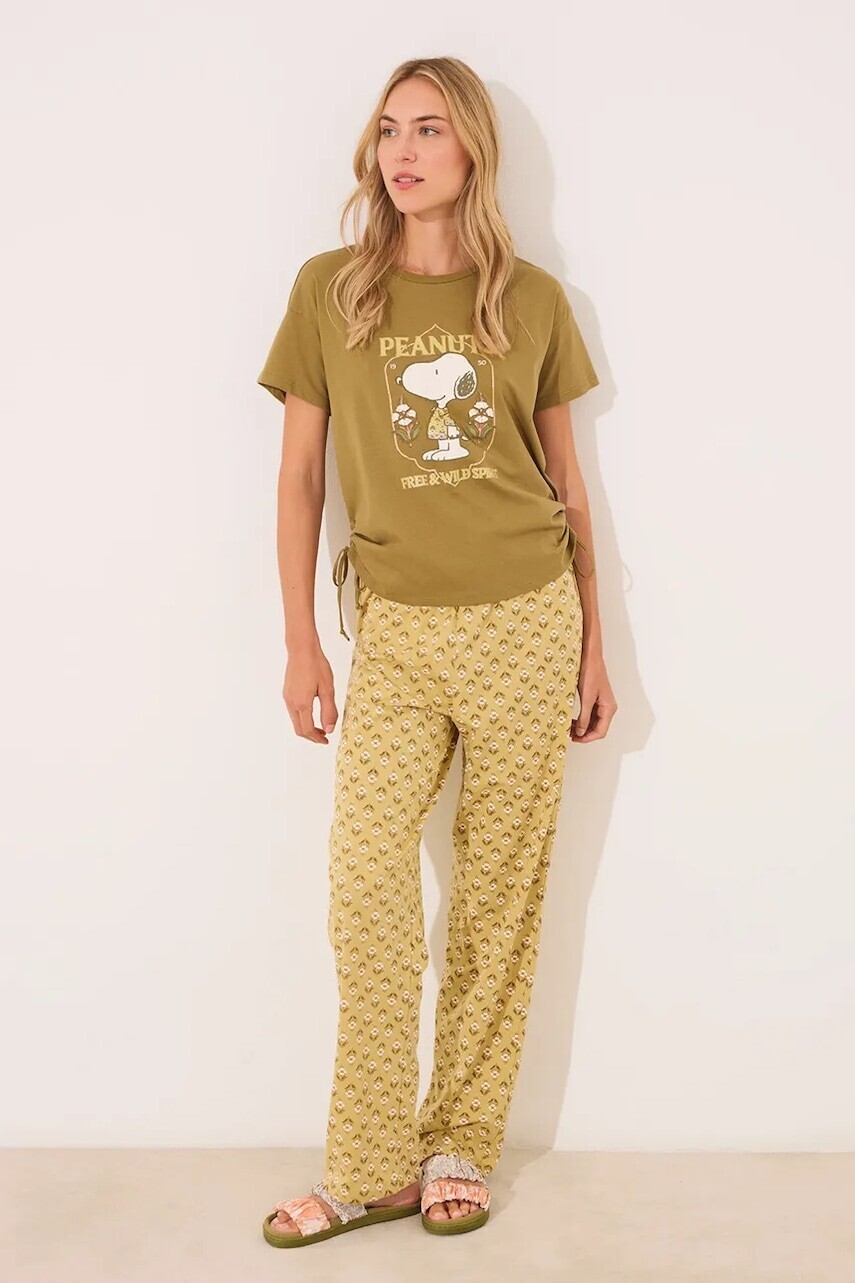 Bavlnené pyžamo women'secret SNOOPY zelená farba, 3139904