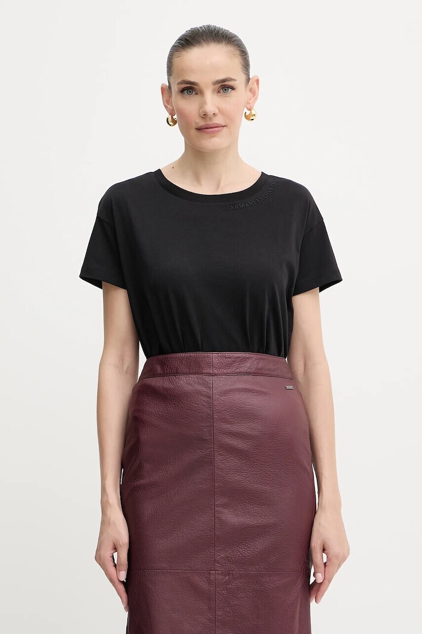 Bavlnené tričko Armani Exchange dámske, čierna farba, XW001356 AF10356