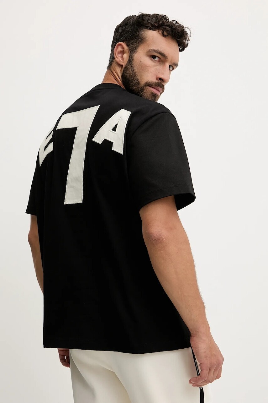 Bavlnené tričko EA7 Emporio Armani pánske, čierna farba, s nášivkou, AF13785.7X000164