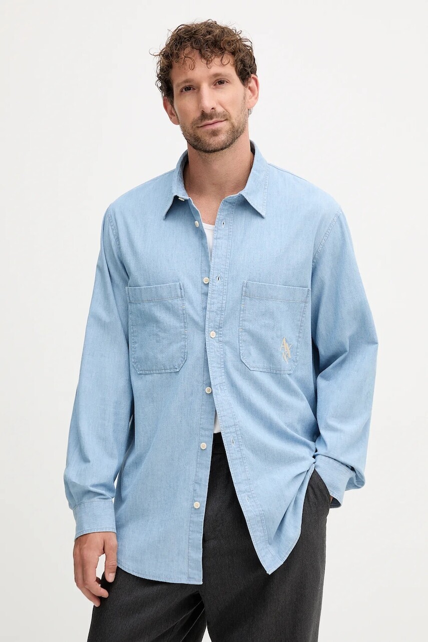 Rifľová košeľa Armani Exchange modrá farba, regular, s klasickým golierom, XM000948 AF12043