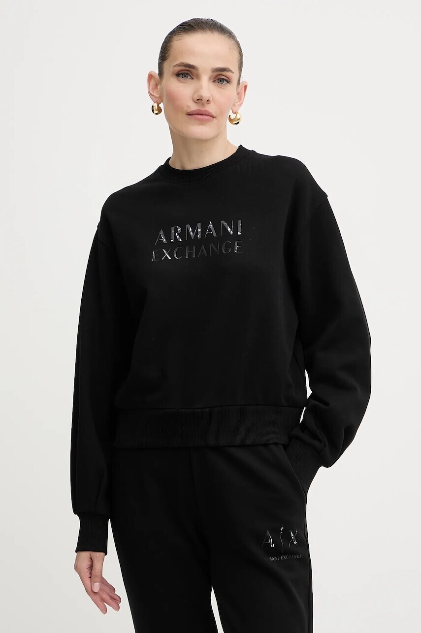 Bavlnená mikina Armani Exchange čierna farba, s potlačou, XW000747 AF16114