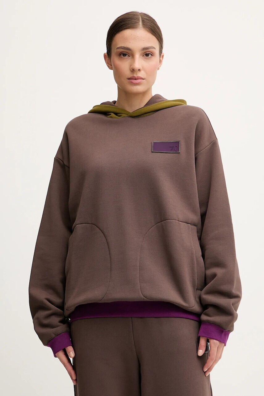 Obojstranná mikina EA7 Emporio Armani hnedá farba, s kapucňou, jednofarebná, AF10377-7X000156