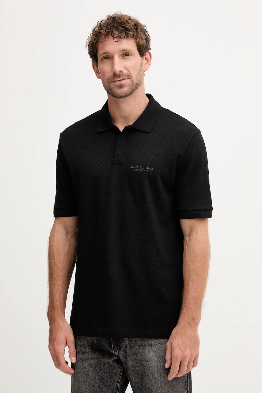 Bavlnené polo tričko Armani Exchange čierna farba, jednofarebné, XM001286 AF10366