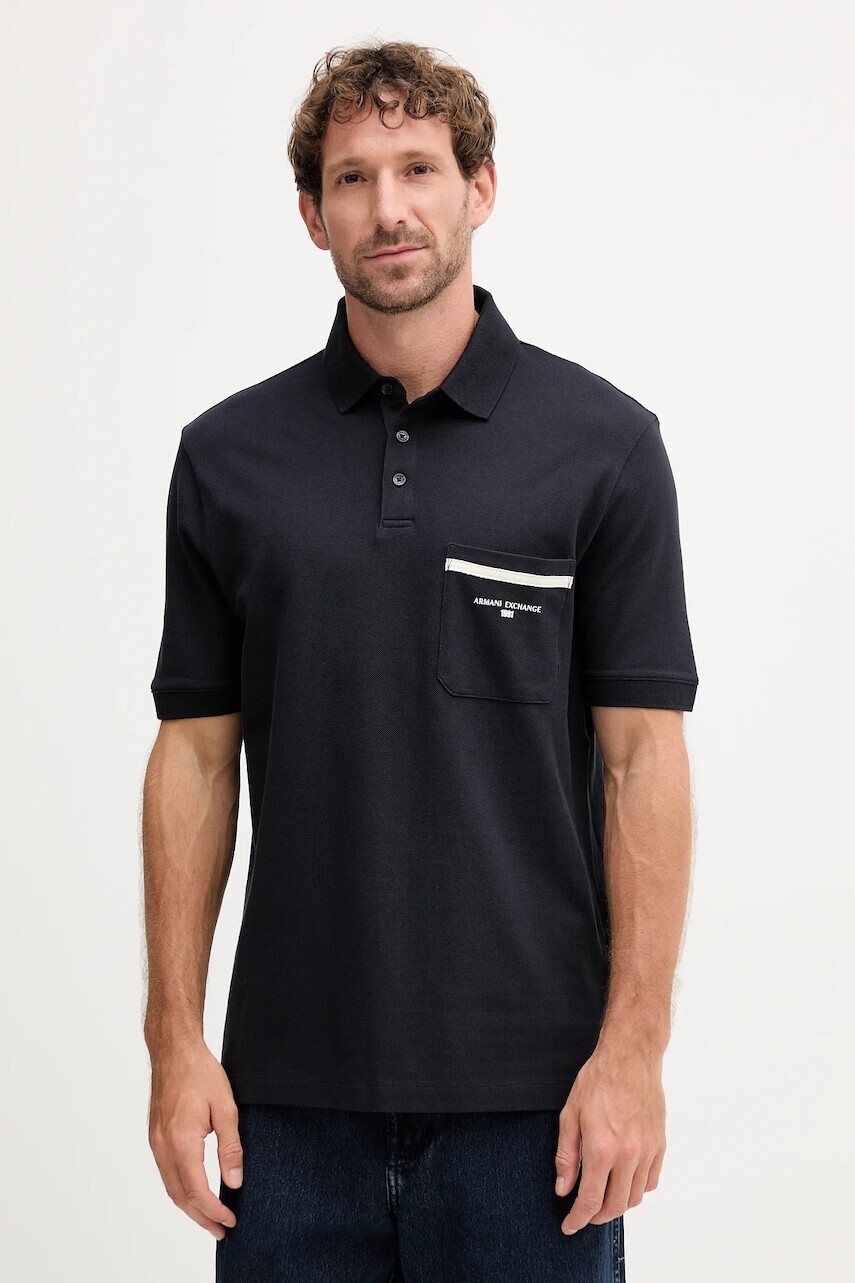 Bavlnené polo tričko Armani Exchange tmavomodrá farba, s potlačou, XM000990 AF10366