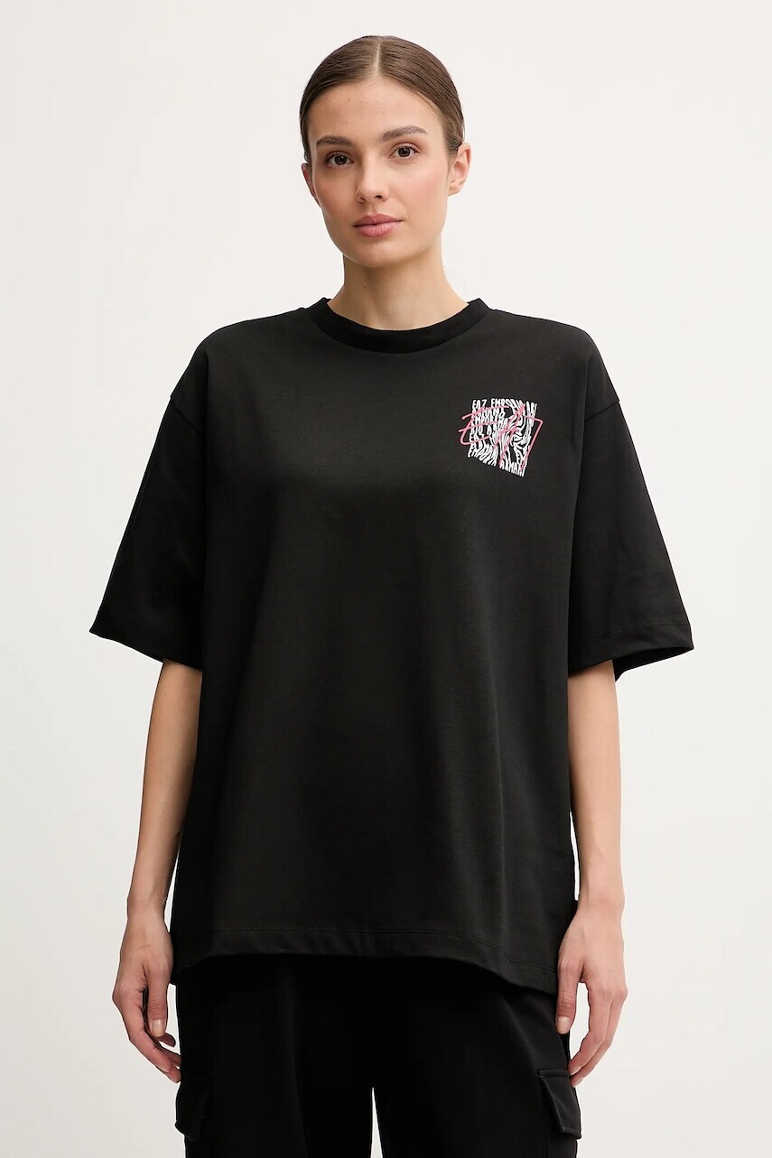 Bavlnené tričko EA7 Emporio Armani dámske, čierna farba, AF12957.7W000726