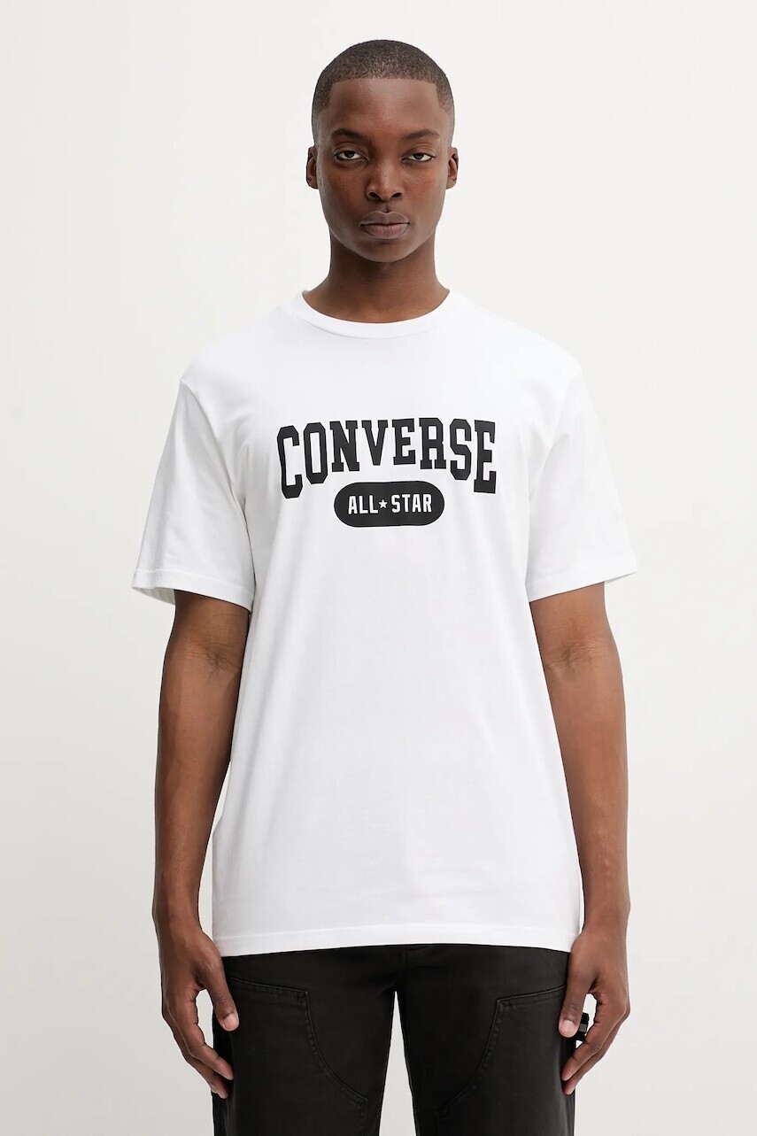 Bavlnené tričko Converse pánske, biela farba, s potlačou, 10027730-A02
