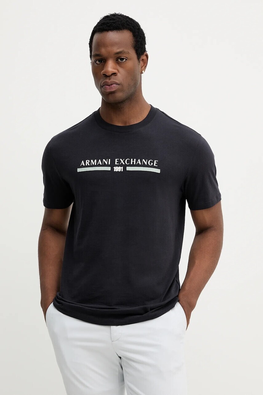Bavlnené tričko Armani Exchange pánske, tmavomodrá farba, s potlačou, XM001074 AF10356