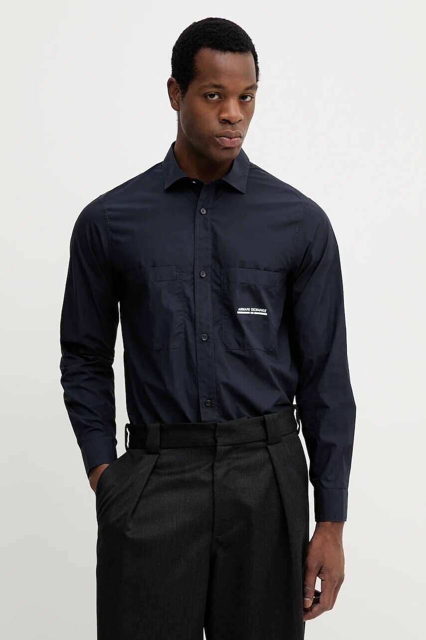 Bavlnená košeľa Armani Exchange tmavomodrá farba, regular, s klasickým golierom, XM000959 AF12994
