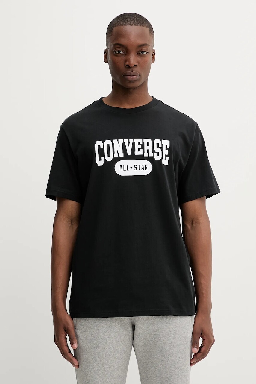Bavlnené tričko Converse pánske, čierna farba, s potlačou, 10027730-A01