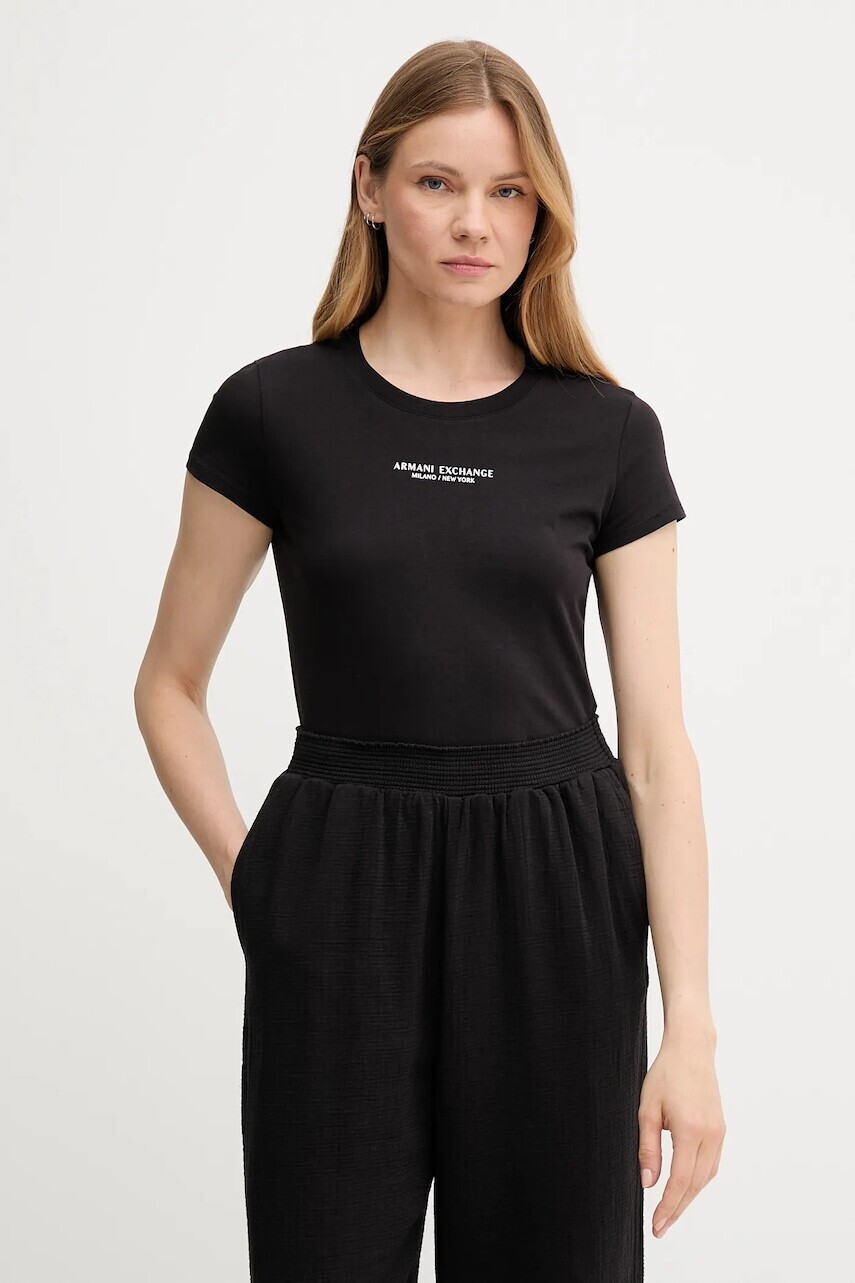 Bavlnené tričko Armani Exchange dámske, čierna farba, XW001455 AF10356