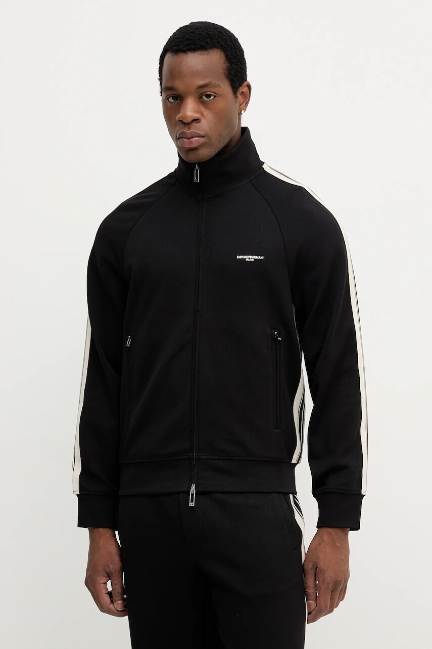 Mikina Emporio Armani čierna farba, s nášivkou, EM002872 AF13488