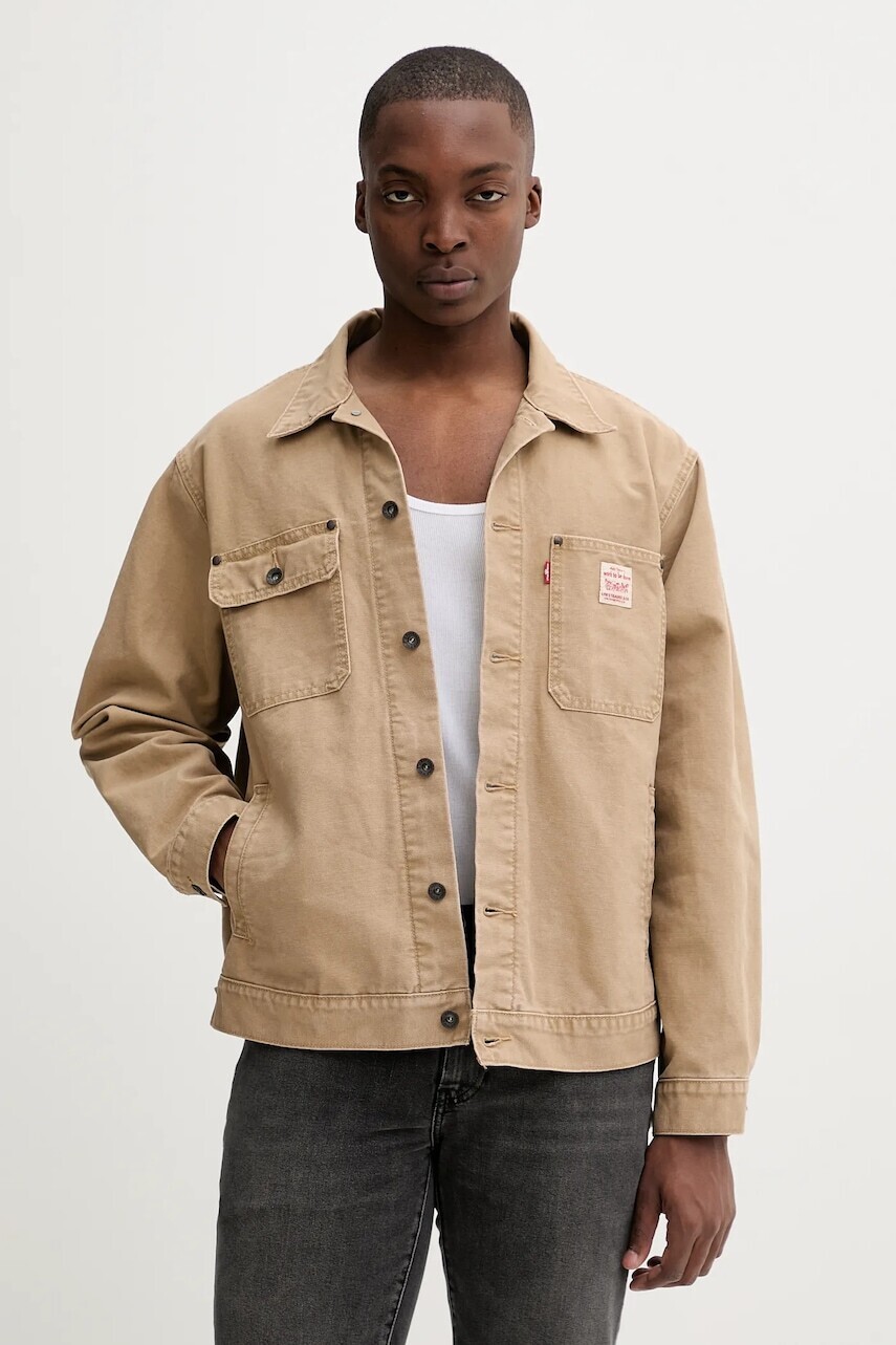 Bavlnená bunda Levi's béžová farba, prechodná, oversize, A4820