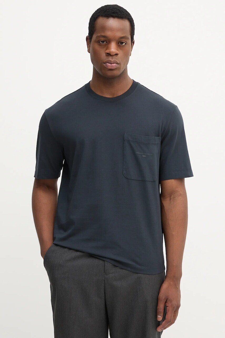 Bavlnené tričko Armani Exchange pánske, tmavomodrá farba, s potlačou, XM001072 AF16283