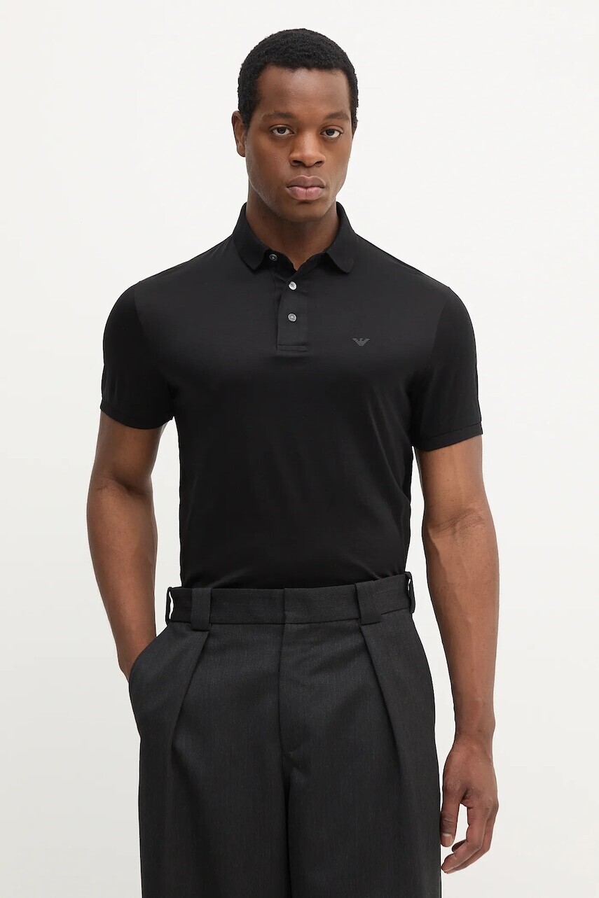 Polo tričko Emporio Armani pánske, čierna farba, jednofarebné, 8N1F96 1JUVZ