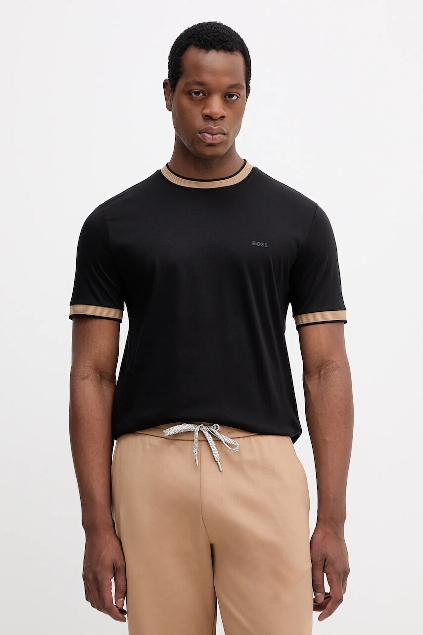 Bavlnené tričko BOSS pánske, čierna farba, jednofarebné, 50543858