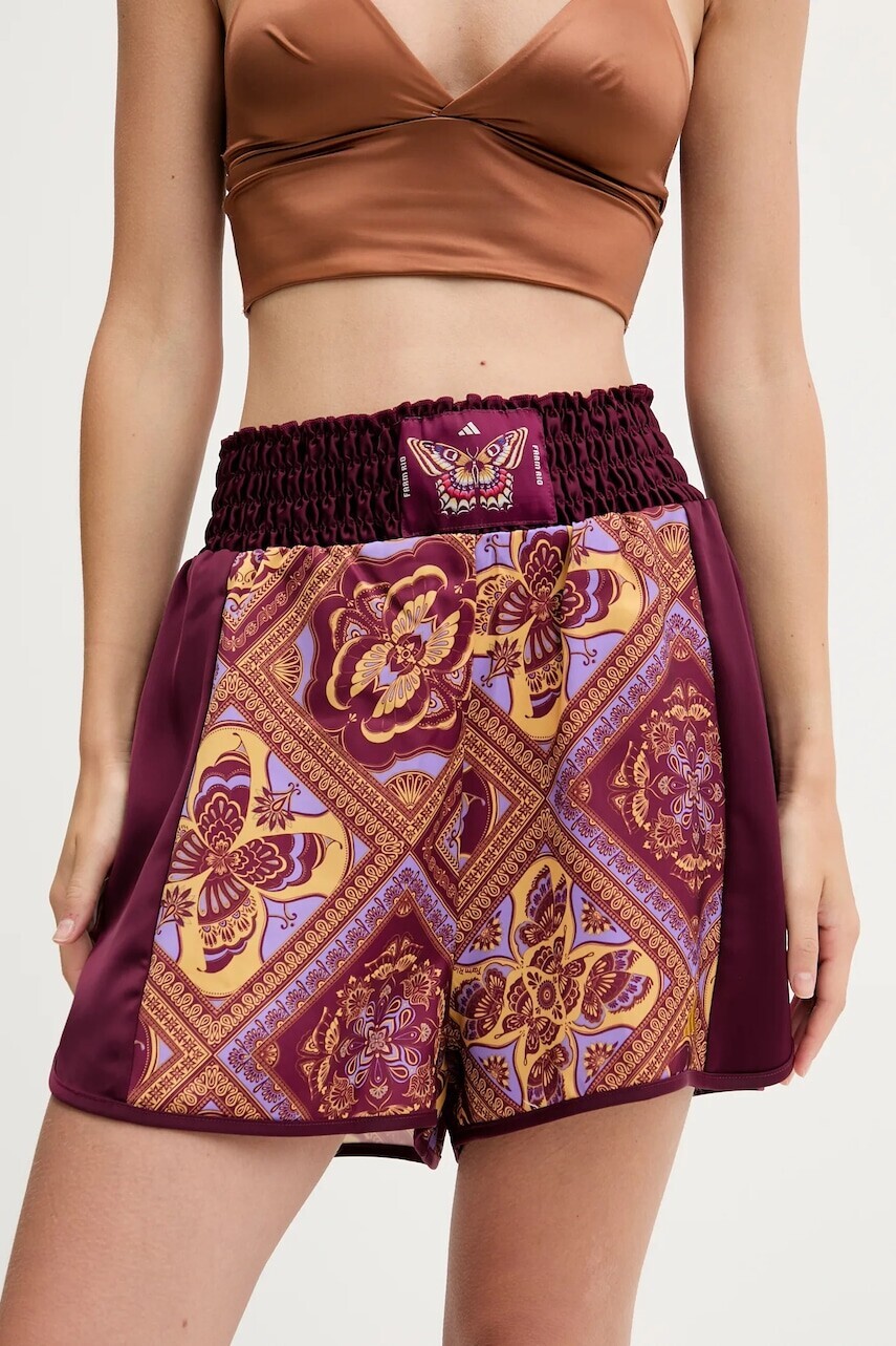 Šortky adidas x Farm Rio bordová farba, vzorovaný, vysoký pás, JW4482