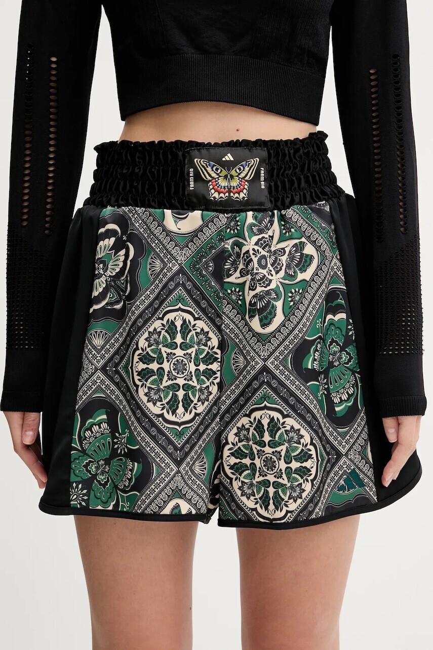 Šortky adidas x Farm Rio čierna farba, vzorovaný, vysoký pás, JW4481