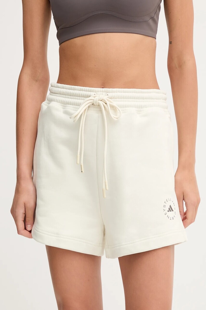Tréningové šortky adidas by Stella McCartney béžová farba, jednofarebný, vysoký pás, JX6786