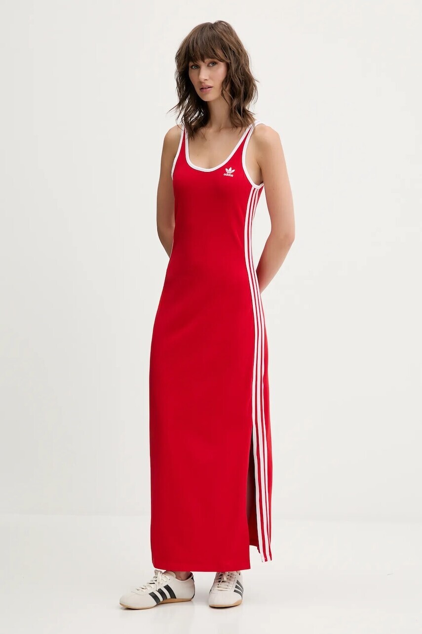 Šaty adidas Originals 3S TANK DRESS červená farba, maxi, priliehavé, JD4620