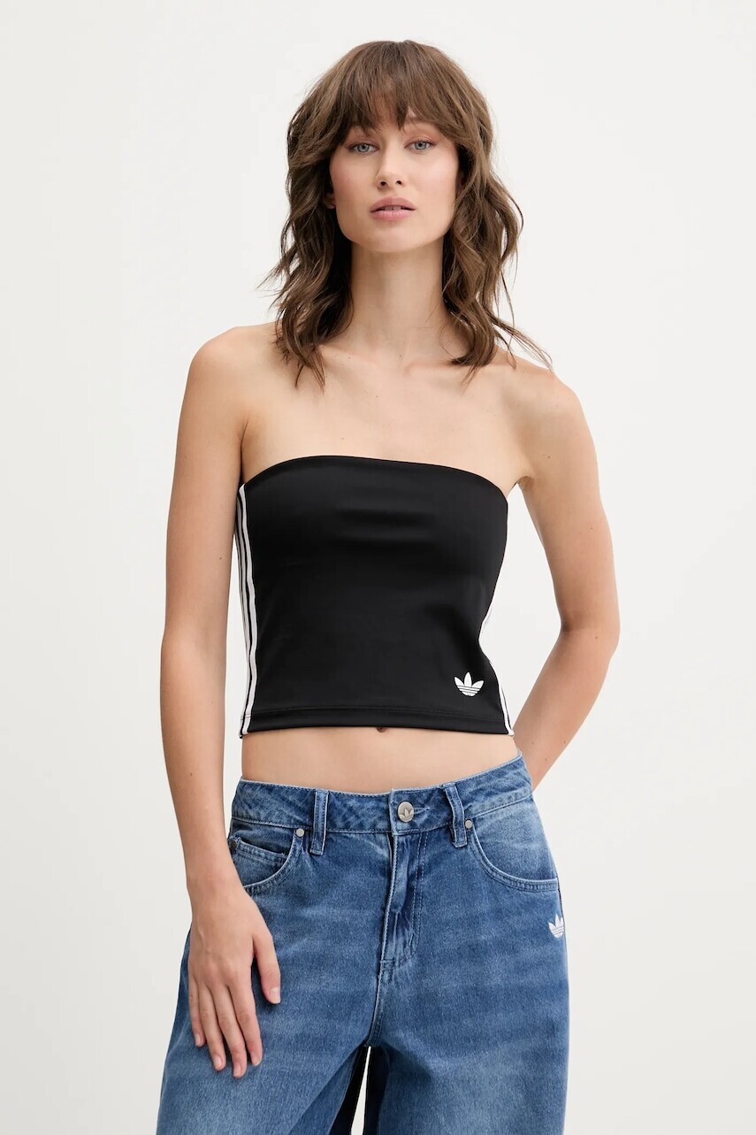 Top adidas Originals 3-Stripes čierna farba, španielsky výstrih, JX7717