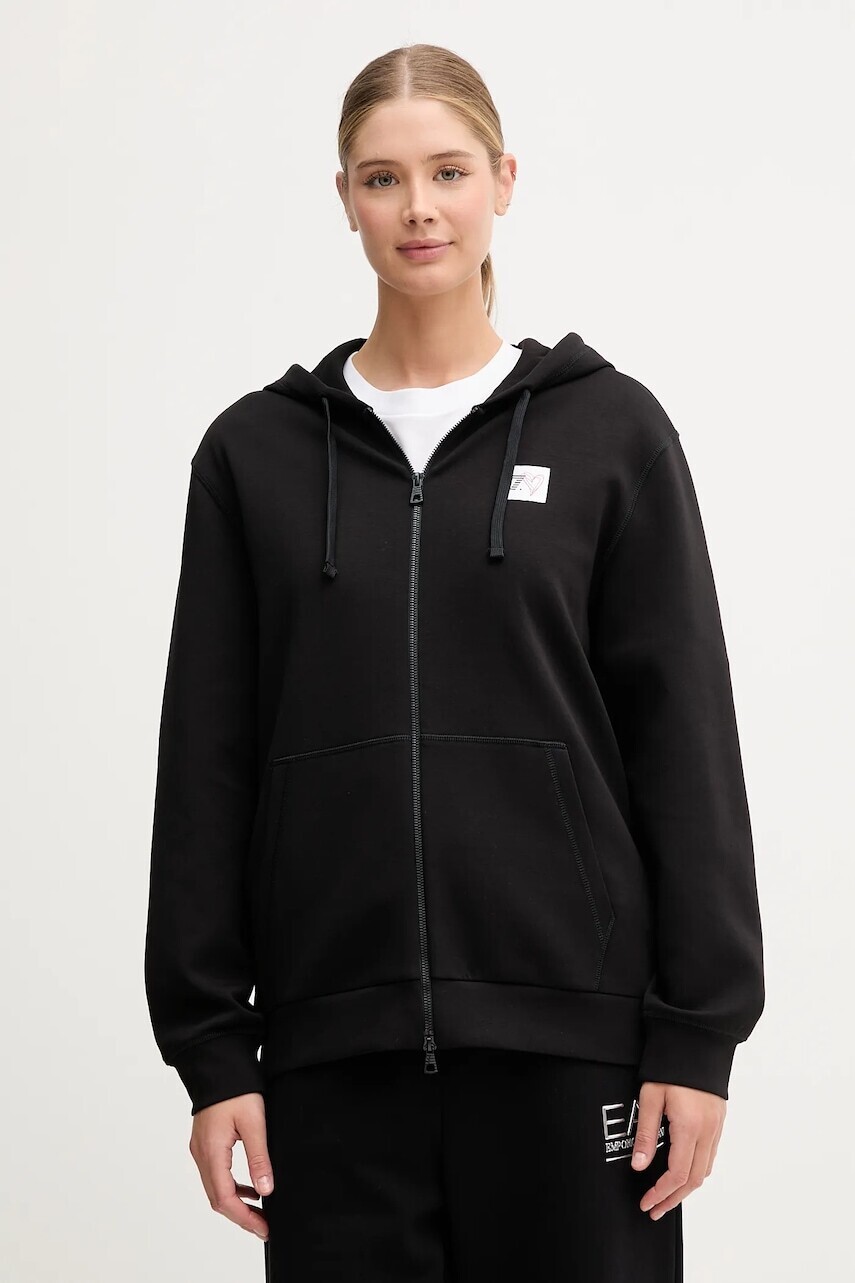 Mikina EA7 Emporio Armani čierna farba, s kapucňou, s nášivkou, AF12116.7X000250