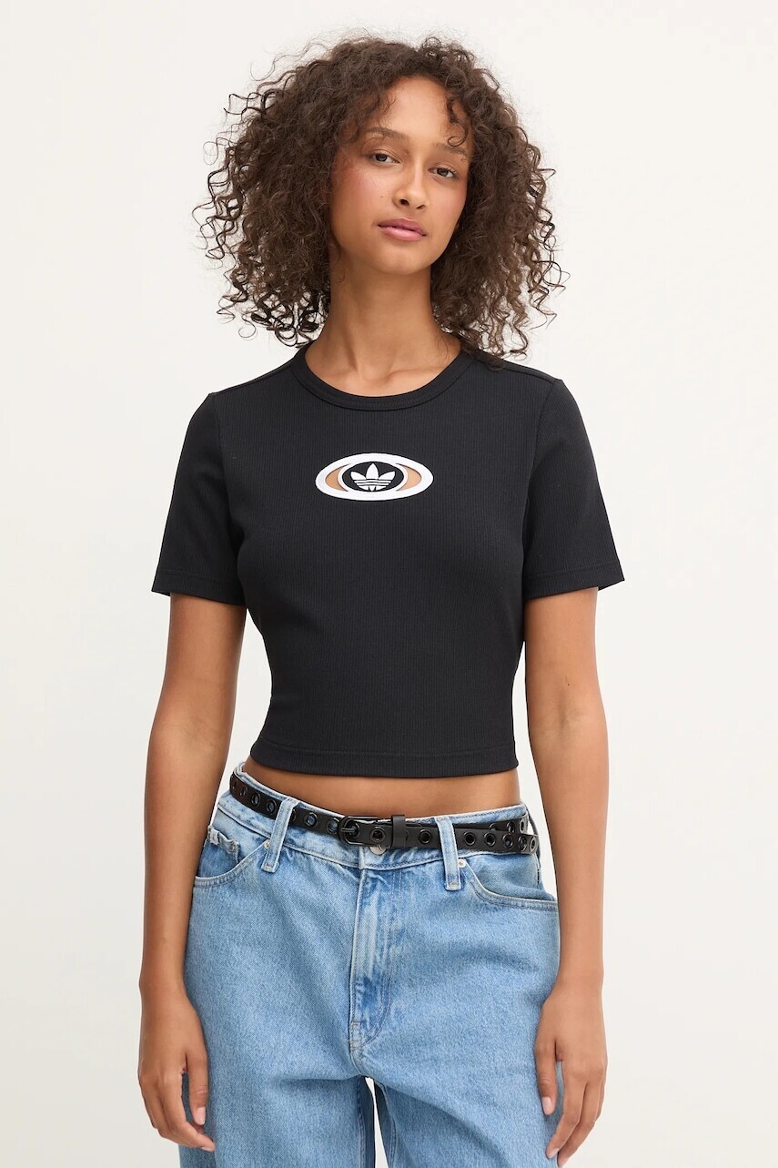 Tričko adidas Originals Cut Out Rib Tee dámske, čierna farba, KC8804