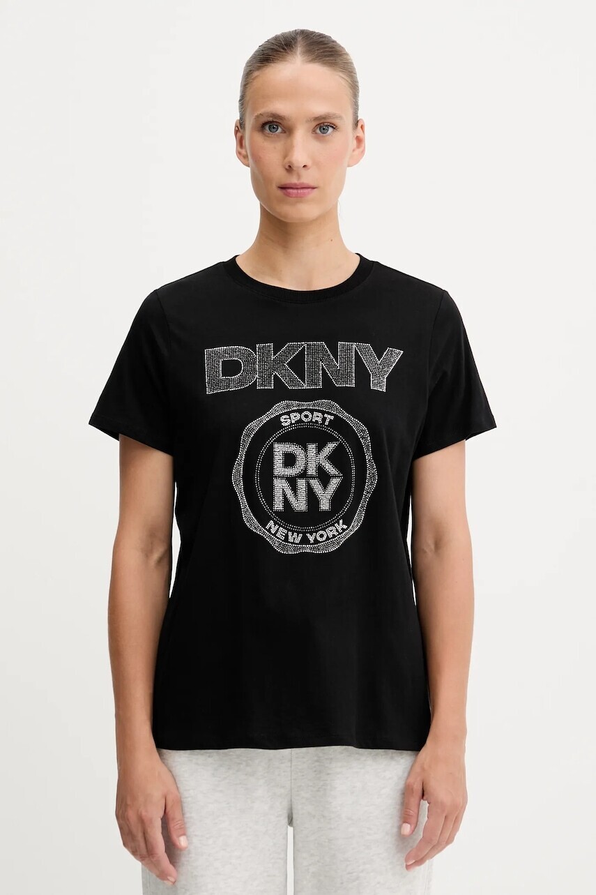 Bavlnené tričko Dkny dámske, čierna farba, DP5T1366
