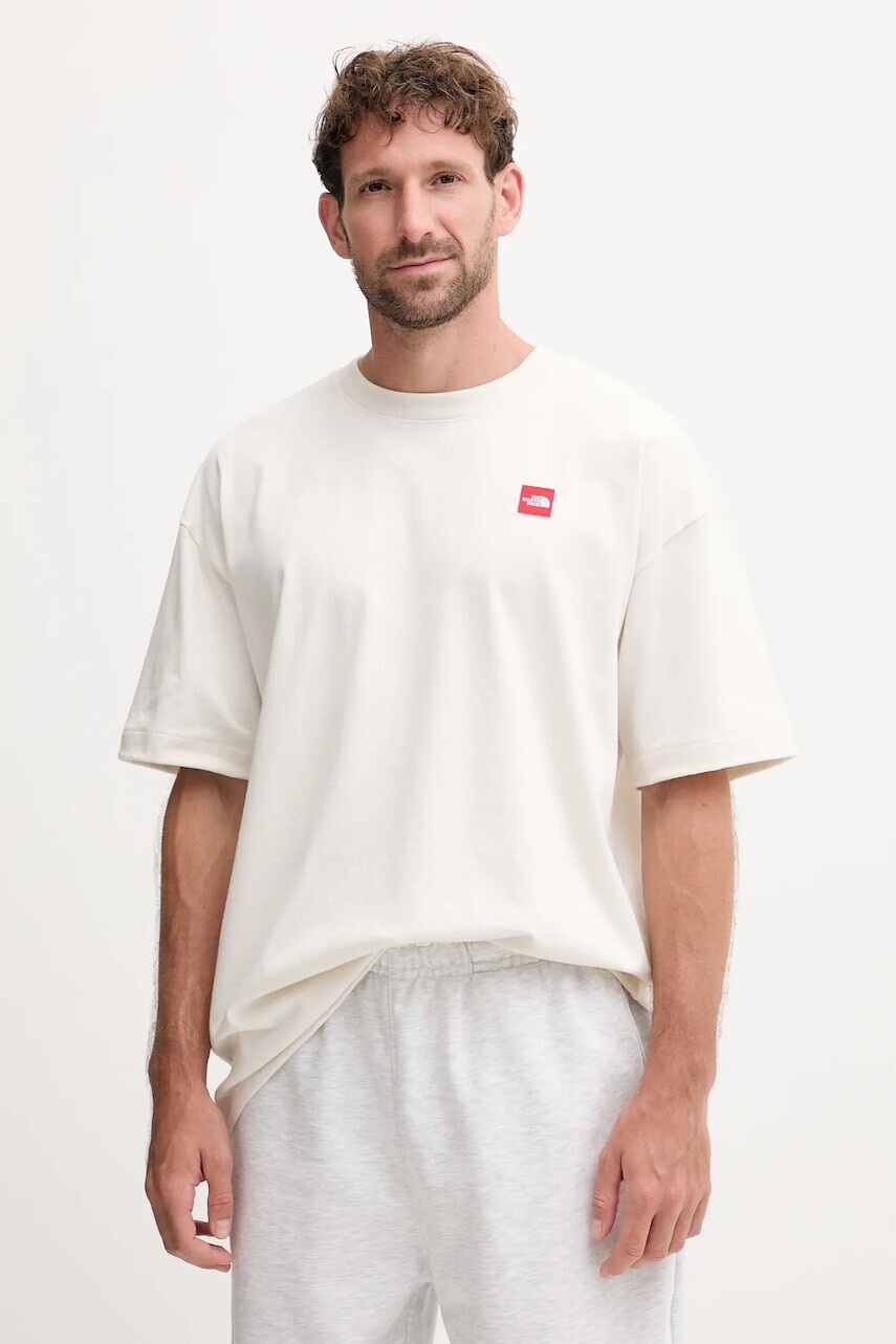 Bavlnené tričko The North Face Redbox pánske, béžová farba, jednofarebné, NF0A8EG5QLI1